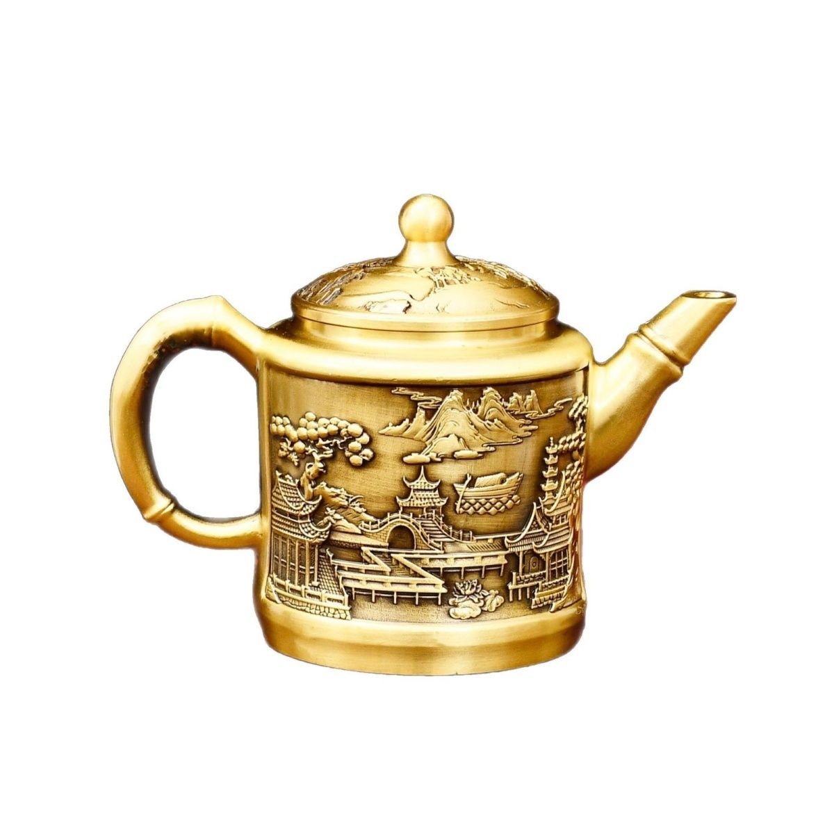 【汀和大福】年終特價 最後88組【黃銅山水茶壺】壺蓋可轉 可玩性十足 送禮自用兩相宜